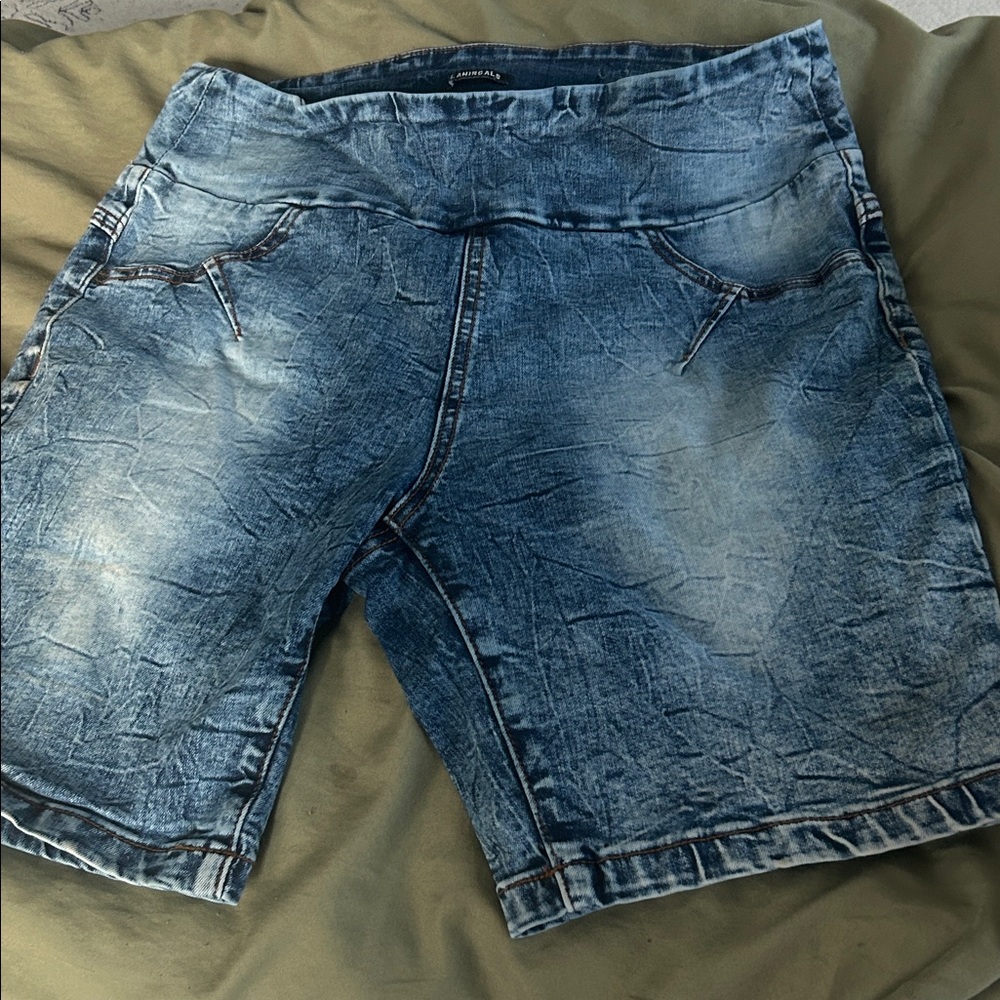 High-Waist Washed Blue Denim-Look Women’s Shorts